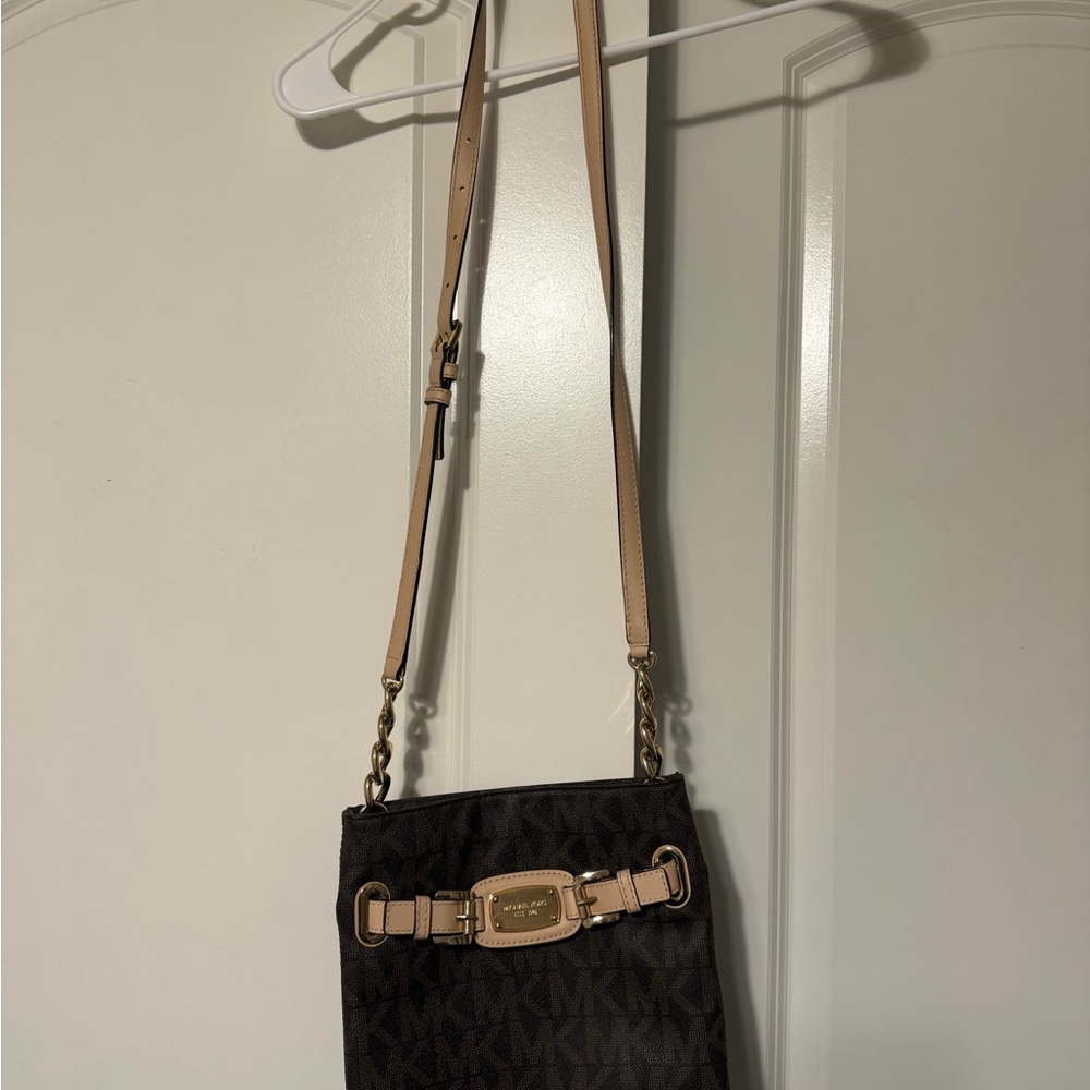 Michael Kors Tan and Brown Crossbody Bag with Adjustable Strap